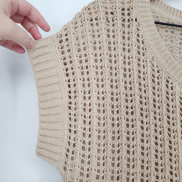 Light Tan Open Knit Sweater Vest Women Large Indie Grunge Goblin‎ Granola Earthy - Picture 4 of 8